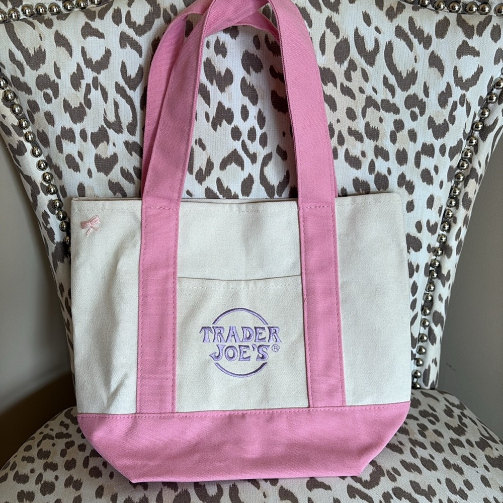 NWT Trader Joe’s Customized With Bow, Pink Mini Pastel Canvas Tote Bag